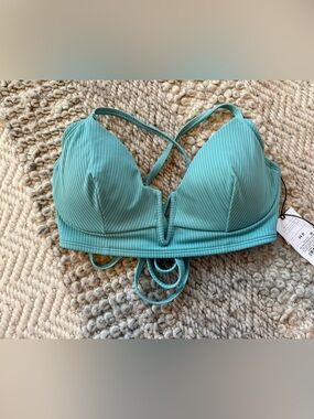 Shade & Shore Ribbed V-Notch Bikini Top Seafoam green 34D nwt